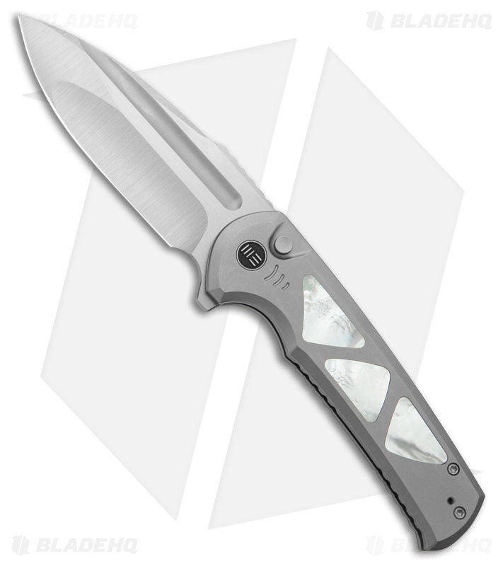 WE Knife Co. Sylox Button Lock Knife Gray Ti + Mother of Pearl (3.8" Hand Satin)