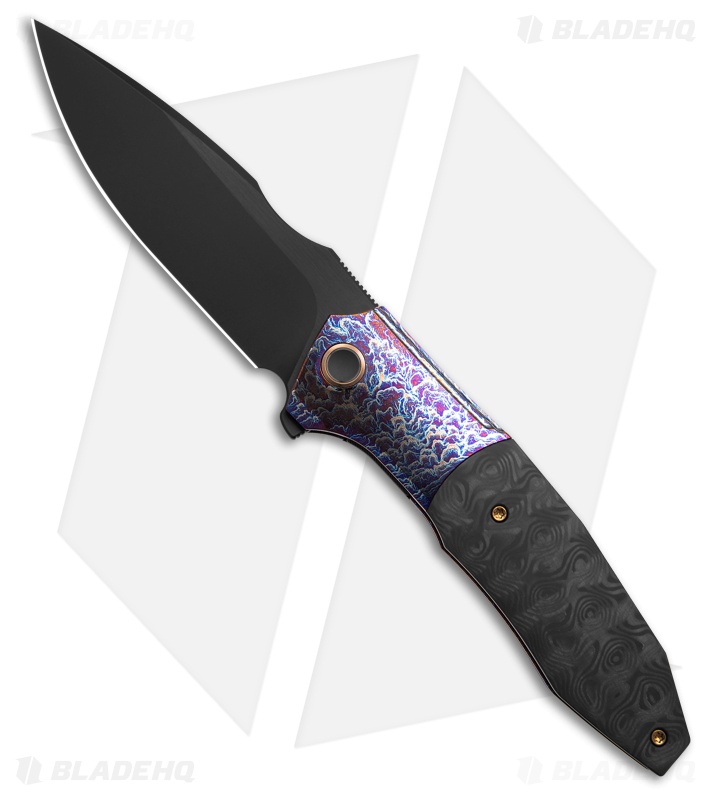 WE Knife Co. Archeozoic Interframe Lock Knife Flamed Ti + Rose CF (4" Black SW)