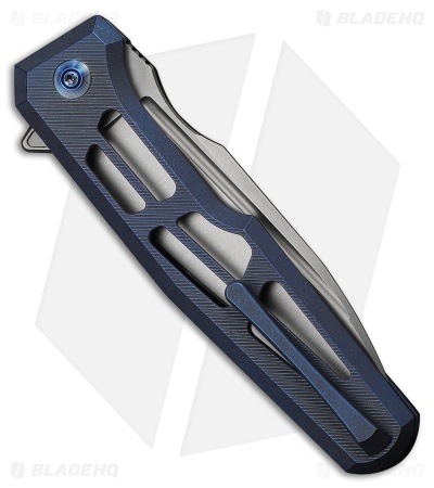 WE Knife Co. Dressytak Button Lock Knife Skeletonized Blue Ti (3.4" Stonewash)