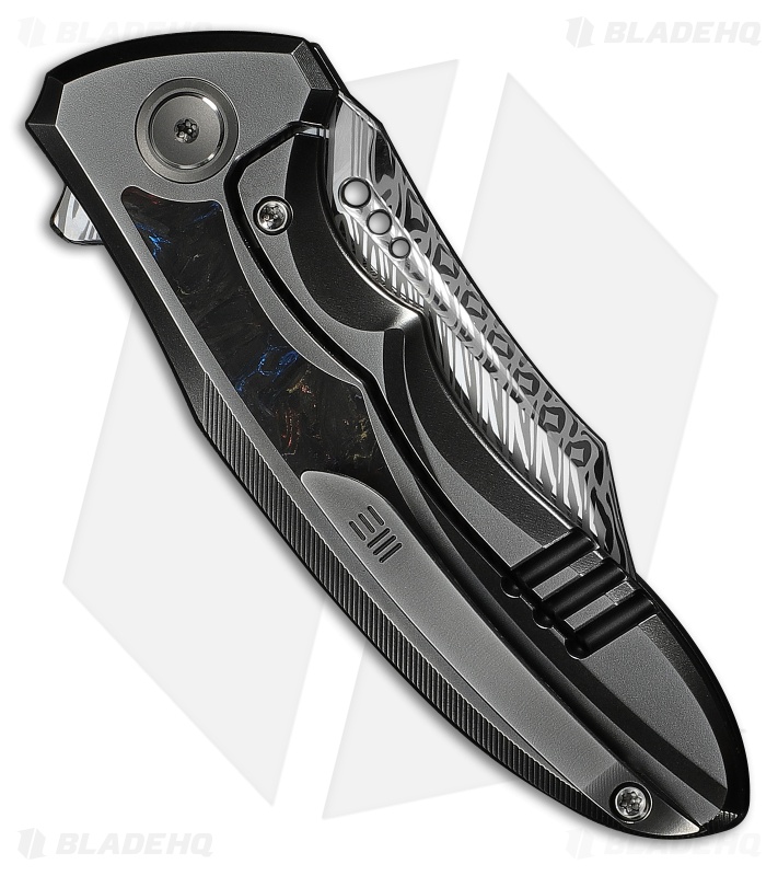 WE Knife Co. Varg Frame Lock Knife Gray Ti & Multicolor CF (2.96" Damasteel)