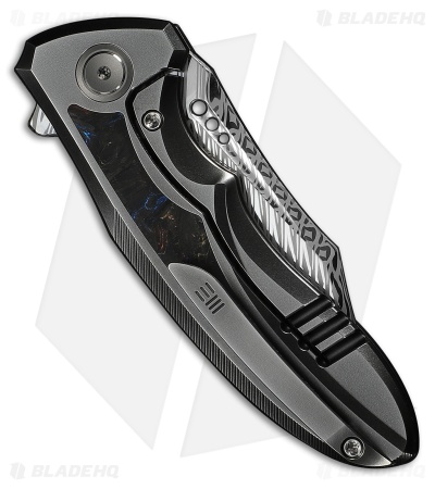 WE Knife Co. Varg Frame Lock Knife Gray Ti & Multicolor CF (2.96" Damasteel)