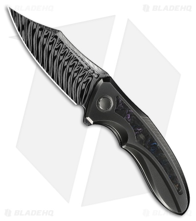 WE Knife Co. Varg Frame Lock Knife Gray Ti & Multicolor CF (2.96" Damasteel)