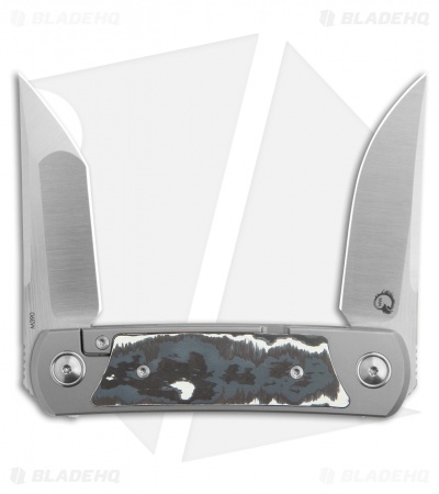Yan Knives EMW Frame Lock Knife Titanium White Storm Fat Carbon (3" Satin)