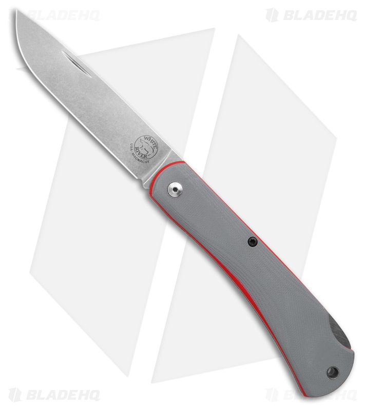 White River Mudbug Lockback Knife Gray G-10/Red G-10 Liner (3.55 " Stonewash)