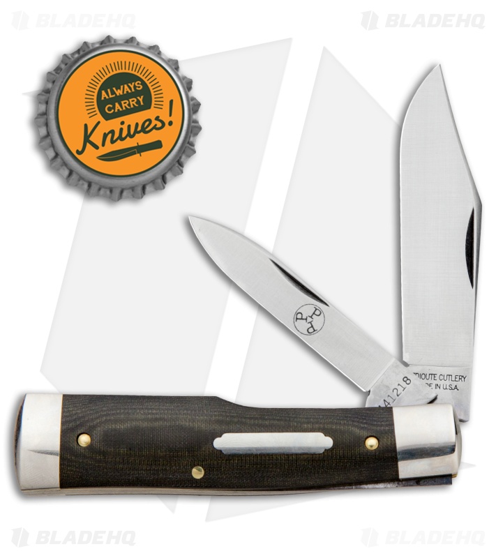 GEC #44 Tidoute Gunstock Buffalo Jack Pocket Knife 3.3" OD Green Linen Micarta 