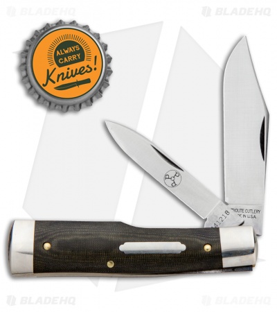 GEC #44 Tidoute Gunstock Buffalo Jack Pocket Knife 3.3" OD Green Linen Micarta 