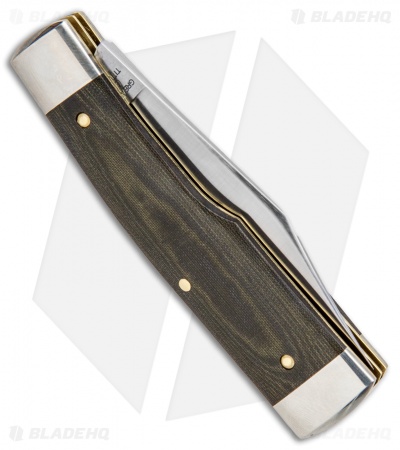 GEC #44 Tidoute Gunstock Buffalo Jack Pocket Knife 3.3" OD Green Linen Micarta 