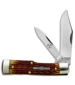 GEC #44 Tidoute Gunstock Buffalo Jack Pocket Knife 3.375" Goldenrod Jigged Bone