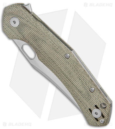 GiantMouse ACE Jutland Liner Lock Knife Green Canvas Micarta (3.3" Satin ELMAX)
