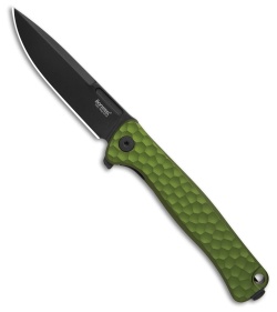 LionSteel Emmet Integral Frame Lock Knife Hammertone Green Al (2.8" PVD SW)