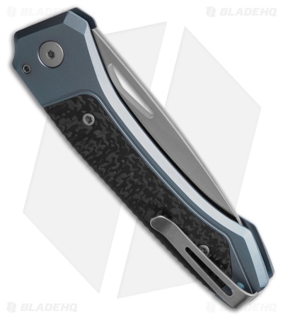 LionSteel Twain MagnaCut Button Lock Knife Blue Titanium/Carbon Fiber (3" Satin)