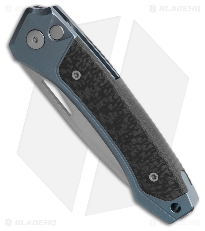 LionSteel Twain MagnaCut Button Lock Knife Blue Titanium/Carbon Fiber (3" Satin)