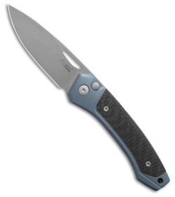 LionSteel Twain MagnaCut Button Lock Knife Blue Titanium/Carbon Fiber (3&quot; Satin) | 214687