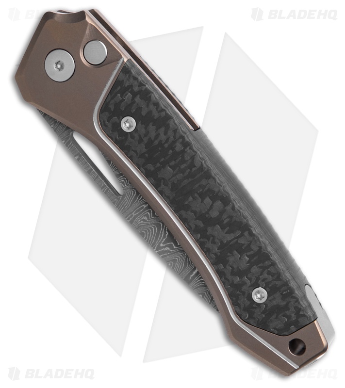 LionSteel Twain Button Lock Knife Bronze Titanium/CF (3" Damascus) *DISC*