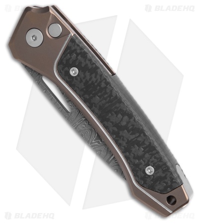 LionSteel Twain Button Lock Knife Bronze Titanium/CF (3" Damascus) *DISC*