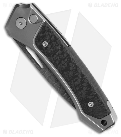 LionSteel Twain Button Lock Knife Titanium/CF (3" Damascus)