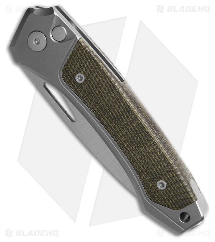 LionSteel Twain MagnaCut Button Lock Knife Titanium/Green Micarta (3" Satin)
