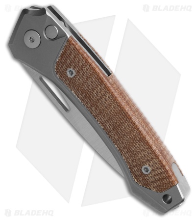 LionSteel Twain MagnaCut Button Lock Knife Titanium/Natural Micarta (3" Satin)