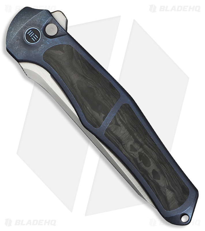 WE Knife Co. 702XI Integral Frame Lock Knife Blue Ti + Shredded CF (3.8" Satin)