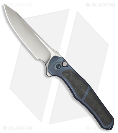 WE Knife Co. 702XI Integral Frame Lock Knife Blue Ti + Shredded CF (3.8" Satin)
