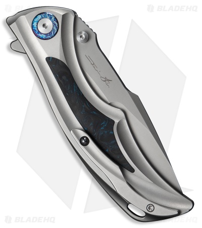 WE Knife Co. Tighe Down Button Lock Integral Knife Ti + Black/Blue CF (4" SW)