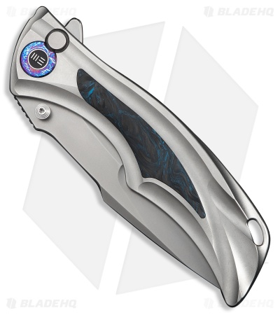 WE Knife Co. Tighe Down Button Lock Integral Knife Ti + Black/Blue CF (4" SW)