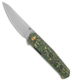 Kansept Integra Frame Lock Knife Green/Yellow Carbon Fiber (3.6" Stonewash)