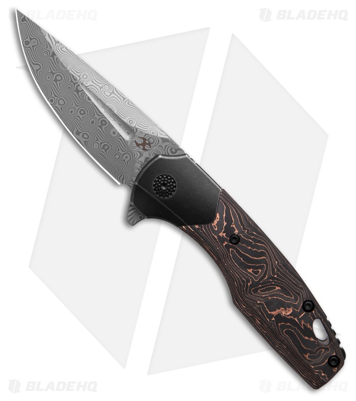 Kansept Knives Cassowary Knife Copper Carbon Fiber Damascus