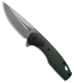 Kansept Knives Cassowary Frame Lock Knife Green Micarta (2.9" Damascus)