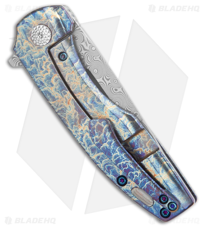 Kansept Knives Cassowary Frame Lock Knife Lightning Strike Ti  (2.91" Damascus)