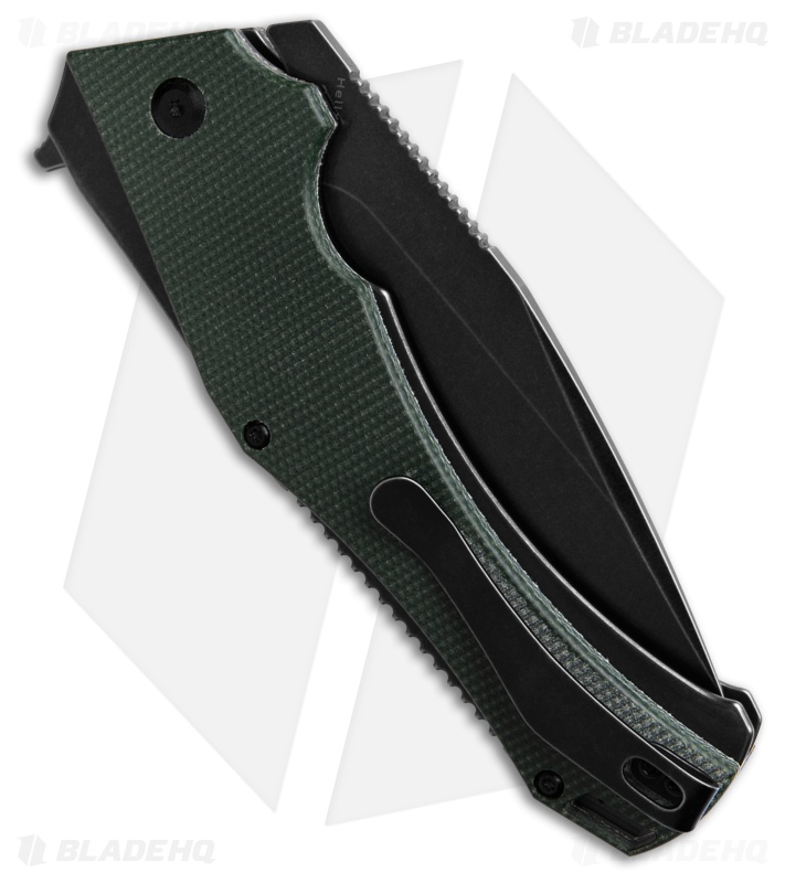 Kansept Knives Hellx Drop Point Button Lock Knife Green Micarta (3.6" Black SW)