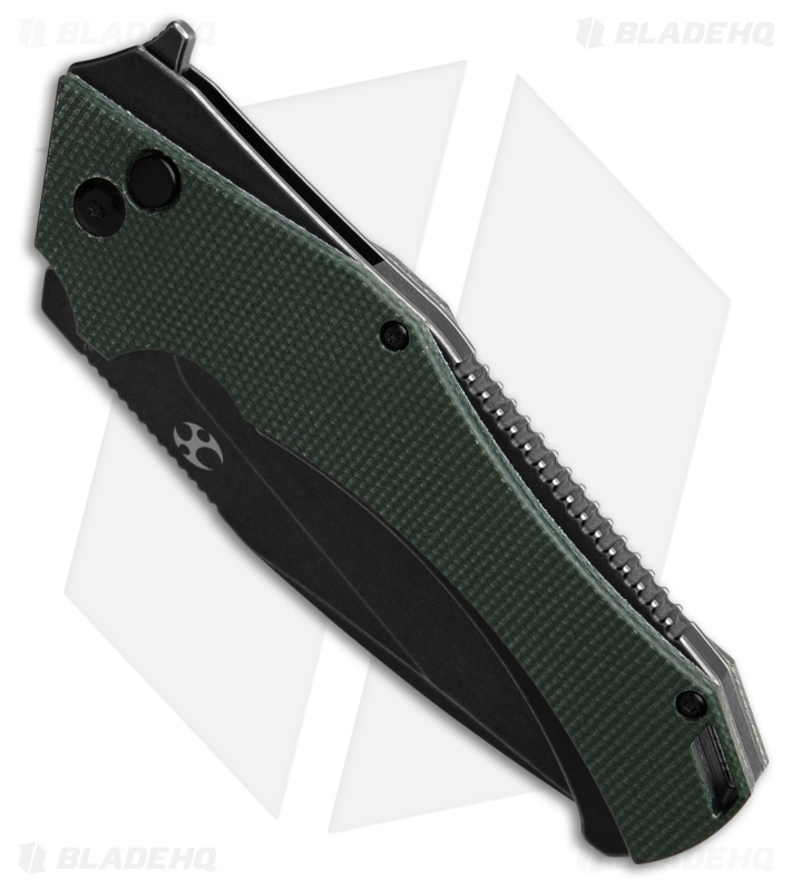 Kansept Knives Hellx Drop Point Button Lock Knife Green Micarta (3.6" Black SW)