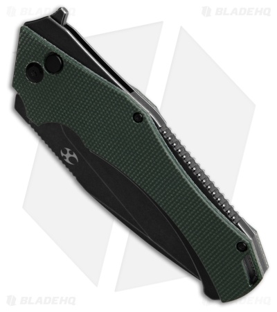 Kansept Knives Hellx Drop Point Button Lock Knife Green Micarta (3.6" Black SW)