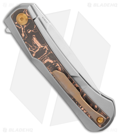 Kansept Knives Kratos Frame Lock Knife BB Titanium Black/Copper CF (3.75" SW)