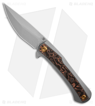 Kansept Knives Kratos Frame Lock Knife BB Titanium Black/Copper CF (3.75" SW)