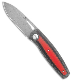 Kansept Knives Mato Liner Lock Knife Red/Blk G-10/Carbon Fiber (3.1" Damascus)