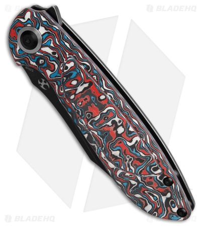 Kansept Knives Prometheus Liner Lock Knife Blue/Red/White CF (3.3" Black SW)