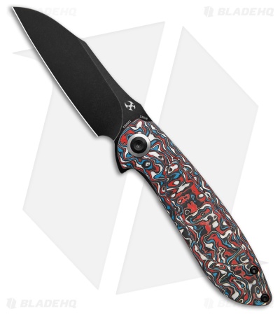 Kansept Knives Prometheus Liner Lock Knife Blue/Red/White CF (3.3" Black SW)
