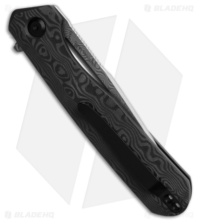 Kansept Knives Qilin Drop Point Liner Lock Knife Black Rose CF (3.4" Damascus)