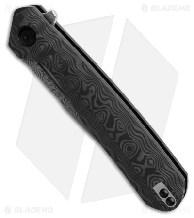 Kansept Knives Qilin Drop Point Liner Lock Knife Black Rose CF (3.4" Damascus)
