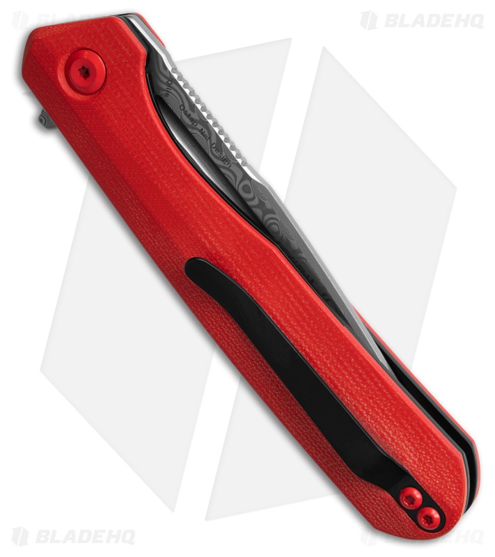 Kansept Knives Qilin Drop Point Liner Lock Knife Red G-10 (3.4" Damascus)