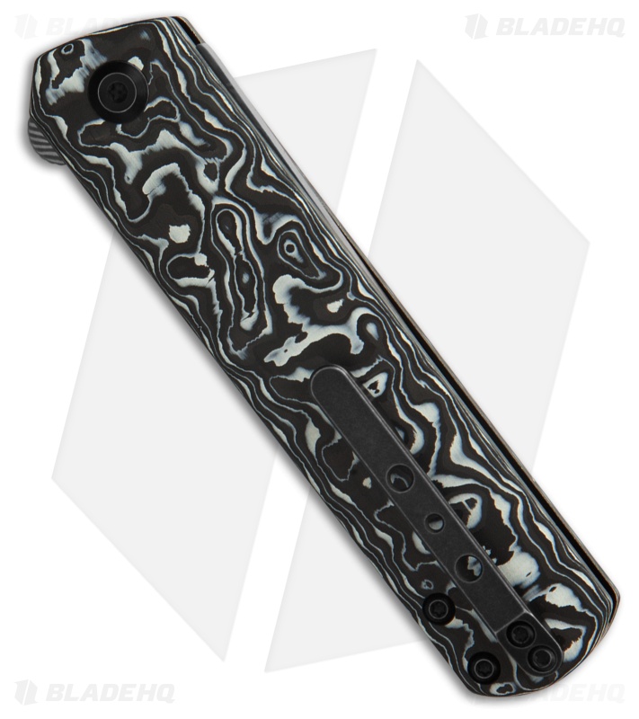 Kansept Knives Rolf Helbig Foosa Slip Joint Knife Black/White CF (3.1" Damascus)