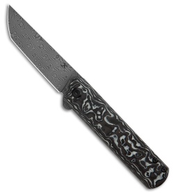 Kansept Knives Rolf Helbig Foosa Slip Joint Knife Black/White CF (3.1" Damascus)