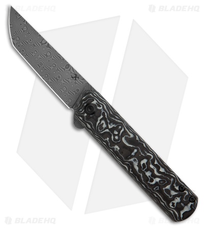 Kansept Knives Rolf Helbig Foosa Slip Joint Knife Black/White CF (3.1" Damascus)