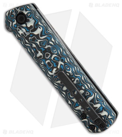 Kansept Knives Rolf Helbig Foosa Slip Joint Knife Blue/White CF (3.1" Damascus)