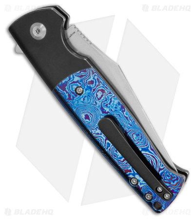 Kansept Shikari Drop Point Button Lock Knife Blue Timascus (3.4" SW)