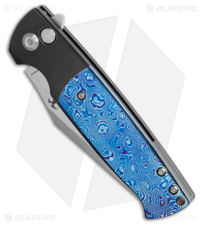Kansept Shikari Drop Point Button Lock Knife Blue Timascus (3.4" SW)
