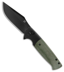 Kansept Shikari Button Lock Knife Black Alum/Green Micarta (3.36" BSW) T2027B3