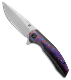 Kansept Knives Accipiter Frame Lock Knife Black Ti + Timascus (3.5" Satin)