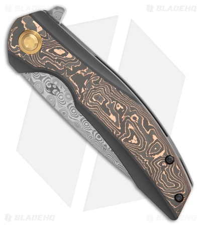 Kansept Knives Accipiter Frame Lock Knife Black Ti + Copper CF (3.5" Damascus)